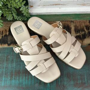 Dolce Vita Medina Ivory Sandal Gold Buckle Strappy Open-Toe Slip On Shoes Sz 9.5